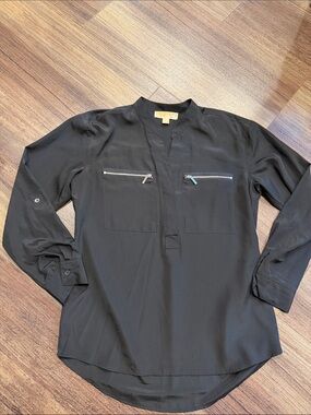 Michael Kors Black Long Sleeve Zip Pocket Blouse